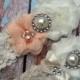 New / Peach chiffon /   wedding garter set / bridal  garter/  lace garter / toss garter included /  wedding garter / vintage inspired lace