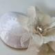 Sparkle Bridal Hat, Ivory Sequin, Wedding Coctail Party Pillbox Hat Silk Lace Tulle Flower, Bridal Fascinator, Pearl, Sinamay Base, Handmade