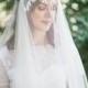Bridal Juliet veil with blusher, pearl & crystal Alencon lace adornment, heirloom Juliet wedding veil, softest English net, Style 810