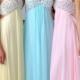 Blue Pink Yellow A-line Spaghetti Straps Sleeveless Beads Ruched Chiffon Floor Length