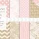 Soft pink wedding digital paper. Sand and blush chevron, striped, heart, floral wreath digital paper. Lovely wedding patterns with flowers.