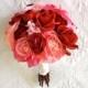 Roses, Ranunculus, Peonies Wedding Bouquet in LIght Pink, Hot Pink, Fuchsia, Red (Real Touch and Artificial Silk Flowers Bouquet)