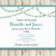 Wedding invitation template / Gold and turquoise light string invitation / Elegant wedding printable template