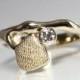 Aspen Leaf Diamond Engagement Ring 14K Yellow Gold Size 7 Bezel Set With One .17 Carat Round Brilliant Diamond Nature Inspired Wedding Ring