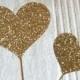 120 Cupcake Toppers Large & Small Sparkling GOLD HEARTS Wedding Cake Decorations