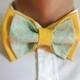 Mens Bow tie Embroidered Yellow Mint Bowtie Floral Design