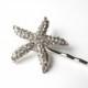 Crystal Starfish Bobby Pin, Beach Wedding Silver Diamante Hair Pin Clip