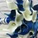 Calla lily Wedding bouquet Bridal bouquet Real touch calla lilies Royal blue white