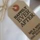 Wedding Rehearsal Dinner-Wedding Rehearsal Table Decor-Vintage Style Tags-HAPPILY EVER AFTER-Personalized-Rehearsal Table Ideas-Wedding