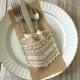 10 burlap and lace rustic silverware holders wedding, bridal shower, baby shower