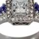 3/4ct Princess Cut In Vintage Engagement Ring With Sapphire & Diamonds 0.50ctw