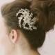 Bridal crystal hair comb, headpiece - Flower, crystal and freshwater pearl spray comb - Style 406 - Ready to Ship