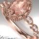Floral Morganite Engagement Ring in 14k Rose Miligran Gold Diamond Ring 8x6mm Oval Morganite Engagement Ring (Bridal Set Available)
