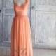 2016 Tangerine Coral Bridesmaid dress, Wedding dress, Chiffon Rosette dress, Formal dress, Prom dress, Evening dress floor length (B020A)