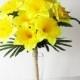 Yellow Silk Daffodils Flowers Bouquet Narcissus Green Bouquets Wedding Bouquets Artificial Flowers Country Rustic Spring Flowers Jute