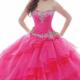 Sleeveless Strapless Lace Up Crystals Tulle Tiers Fuchsia Floor Length