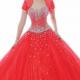 Red Jacket Lace Up Organza Crystals Sweetheart Floor Length