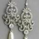 Long Bridal Chandelier Earrings ,  Long  Wedding Earrings ,Crystal and Pearl Earrings, Vintage Style Jewelry ,Crystal Chandelier Earrings