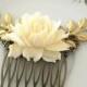 Ivory Bridal Comb Cream Flower Hair Slide with Gold Leaves Wedding Hair Comb for Bride Bridesmaids Hair Pin Gift