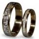 18k Gold Wedding Band Set with Deer Antler, Antler Ring inlaid in Gold Band, 18k Wedding Ring Set