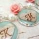 Personalized Bridesmaids Necklace, Mint/ Aqua Bridesmaids Jewelry, Birch Bark Heart Monogram Initial Necklace, Mint Aqua & Pink Coral/ Ivory