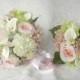 4 piece Silk bridal bouquet pink and creme rose and calla lily wedding bouquet