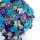 Cascading Turquoise Purple Wedding Brooch Bouquet. "Believe in Miracles" Heirloom Wedding Decor, Bridal Broach Bouquet, Ruby Blooms Weddings