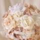 9 INCH ,Wedding Bouquet, Fabric Bouquet,Bridal Bouquet ,wedding flower, Bouquet, blush champagne, white, cream.