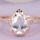 1.75 ctw Pear Diamond Simulated, Halo Ring Half Eternity Wedding Engagement, Sterling Silver Ring, Rose Gold Plated_ sv2199