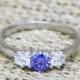 Genuine Tanzanite and White Sapphire Vintage style 3 stone trilogy ring - engagement ring - wedding ring