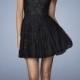Classic Short Lace High Neck Open V Back Black Gold Homecoming Dress