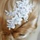 Ivory Lace Bridal Headpiece, Bridal Fascinator, Wedding Head Piece, Crystals and Pearl, Silver or Gold - AUBREY