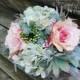 Rustic Country Wedding Succulent Hydrangeas Blush Pink with Lace Bridesmaid Flower Bouquet