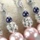 navy blue pink-Wedding Jewelry Bridesmaid Gift Bridesmaid Jewelry Bridal Jewelry blue blush pink Pearl Drop Earrings Cubic Zirconia necklace