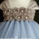 Serenity blue and grey cap sleeve flower girl tutu dress wedding dress tulle dress birthday party dress 1t2t3t4t5t6t7t8t9t10t