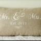 Mr. and Mrs. Pillow Cover, 12x20 lumbar, choice of black or vintage white writing or custom color, Established date
