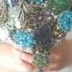 Cascading Peacock Brooch Bouquet with real Peacock Feathers - Blue, Green, Gold, Silver, Purple