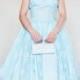 Vintage 1950's Dress - Pale Blue Nylon & White Flock Flower - 1958 - Wedding, Bridesmaid, Prom, Tea Dance