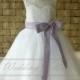 Pure White Lace Flower Girl Dresses, Tulle Flower Girls Dress With Lavender Sash and Bow