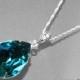 Indicolite Crystal Necklace Dark Teal Rhinestone Teardrop Necklace Swarovski Indicolite Crystal Sterling Silver Wedding Jewelry Teal Pendant