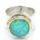 ON SALE Opal ring set in gold and a silver curvy band