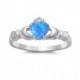 Irish Claddagh Ring 925 Sterling Silver Blue Lab Opal & Clear CZ Heart Promise Ring