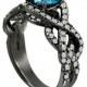 Fancy Blue Diamond Engagement Ring 14K Black Gold Vintage Style 1.90 Carat Certifid Unique Handmade
