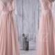 2016 Peach Convertible Bridesmaid Dress,Long Chiffon Wedding Dress, Illusion Neck Prom Dress, Backless Evening Gown Floor Length (C003)
