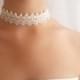 Lace pearl necklace , Ivory bridal choker , Romantic necklace , Vintage style choker , Wedding elegance , Retro pearl necklace , Statement 