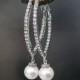 Long Bridal Pearl Earrings Long Swarovski Pearls Wedding Jewelry Cubic Zirconia V Shaped K050