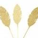 12 Gold Glitter Feather Cupcake Toppers  -  Birthday Cupcake Topper, gold birthday cake topper, wedding cupcake topper