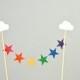 Rainbow Clouds and Stars Cake Topper, mini bunting dessert topper