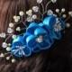 Bridal hair accessory , wedding tone comb Kanzashi Flower , Beautiful blue Flower . hair accessory