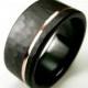 Hammered Men's Wedding Band Comfort Fit Interior Black Zirconium Rose Gold Ring